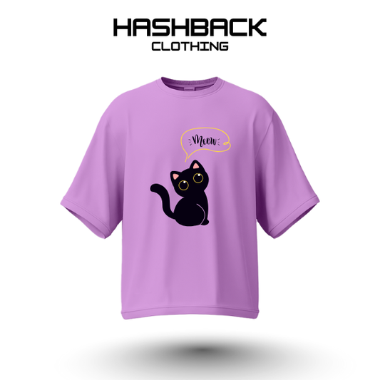 Hashback Drop shoulder Unisex Meow T-shirt Lilac