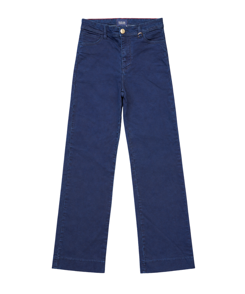 Women’s Dark Indigo Wide-Leg Denim Pants with Ring Detail