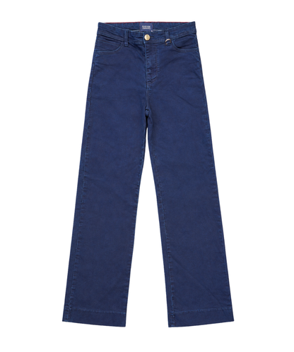 Women’s Dark Indigo Wide-Leg Denim Pants with Ring Detail