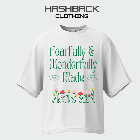 Hashback Drop Shoulder Tee fearfully & wonderful (White) Oversized Streetwear Tee for Women