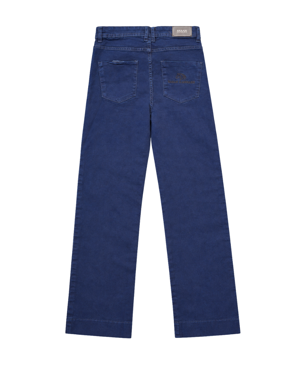 Women’s Dark Indigo Wide-Leg Denim Pants with Ring Detail