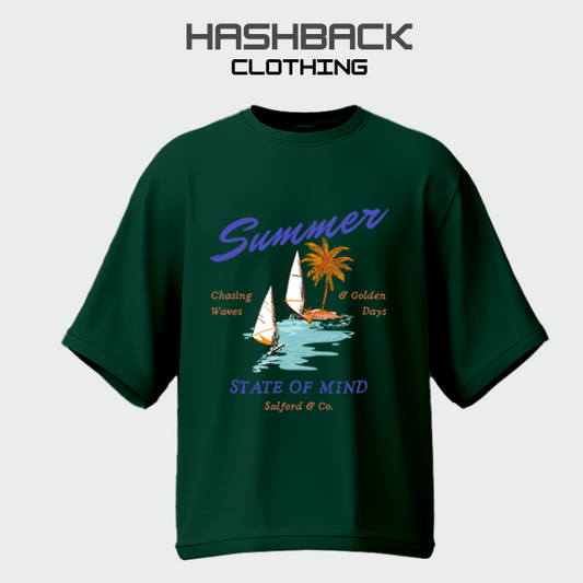Hashback Drop Shoulder Summer (bottle green) Oversized Streetwear Tee for Women