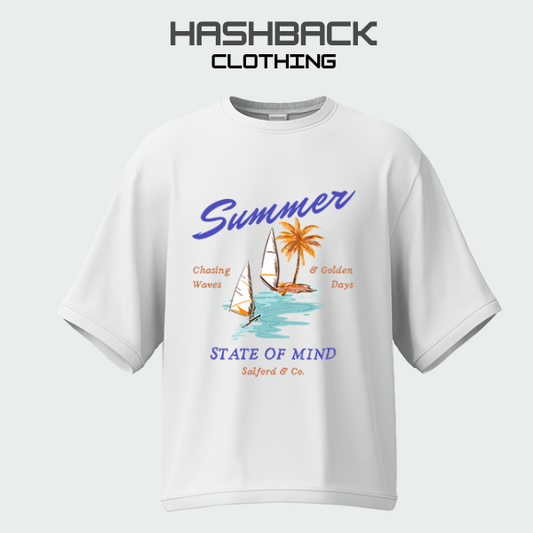 Hashback Drop Shoulder Summer (White) Oversized Streetwear Tee for Women