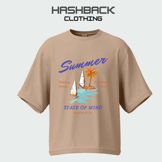 Hashback Drop Shoulder Summer (Beige) Oversized Streetwear Tee for Women