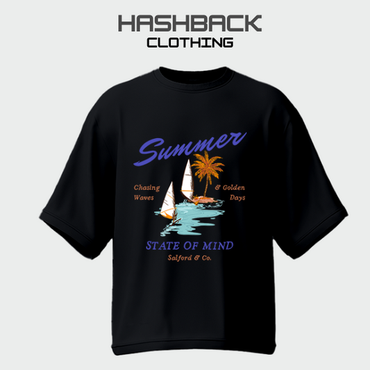 Hashback Drop Shoulder Summer (Black) Oversized Streetwear Tee for Women