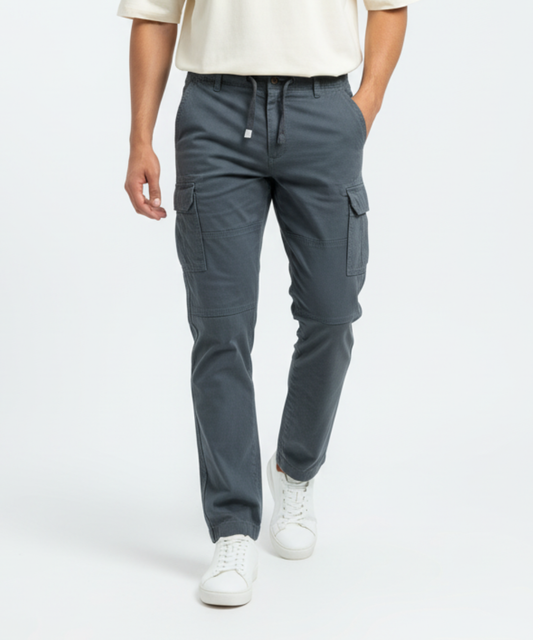 Men's Cotton Cargo Pants with Drawstring