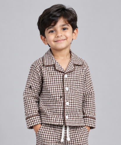 Kids Unisex Printed Night Suit – Flannel Yarn Dyed