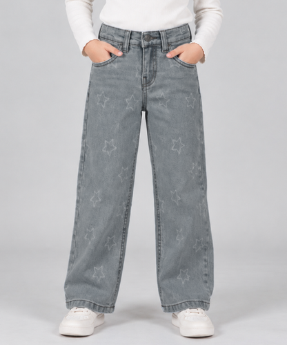 Girls Star Print Wide Leg Jeans