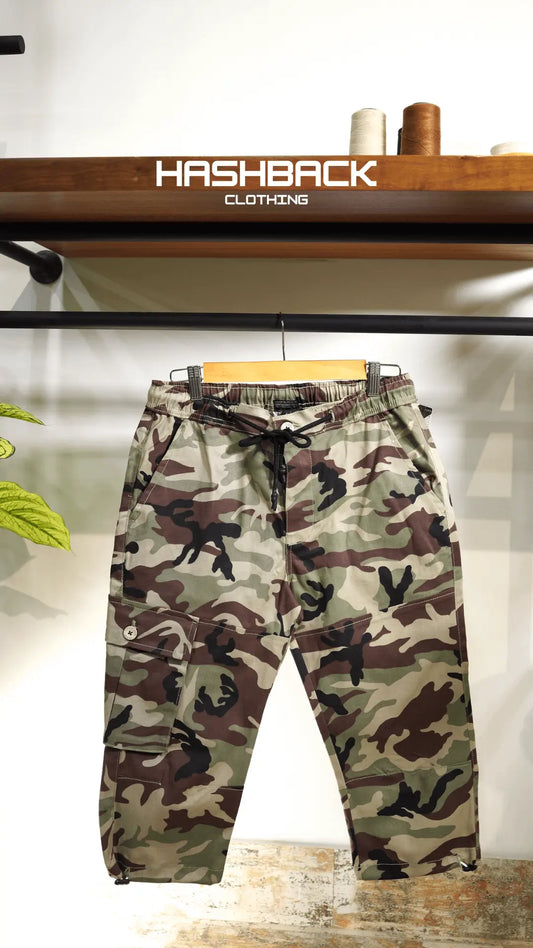 Men's Camo 3 Quarter Length Cargo Shorts with Drawstring Waist & Side Pocket – Casual Summer Wear