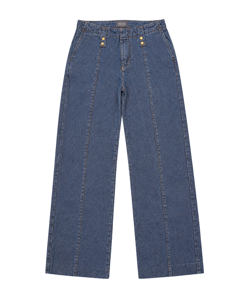 Women’s Blue Wide-Leg Denim Pants with Front Detail