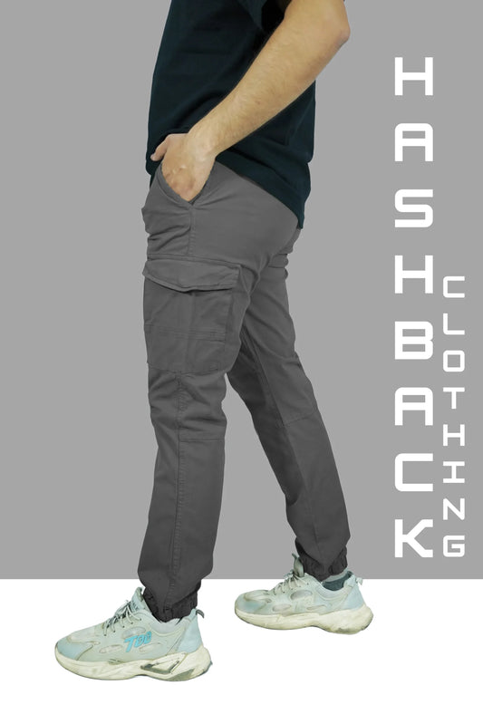 HashBack Stretchable Cargo Jogger Trouser -Grey