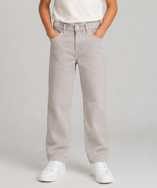 Kids Wide Leg Grey Denim Pant - Model Shot