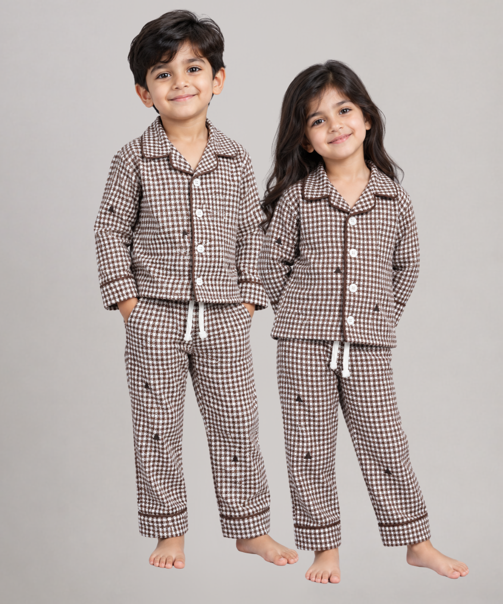 Kids Unisex Printed Night Suit – Flannel Yarn Dyed