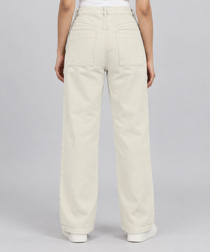 Women’s Olive Green Straight-Leg Denim Pants