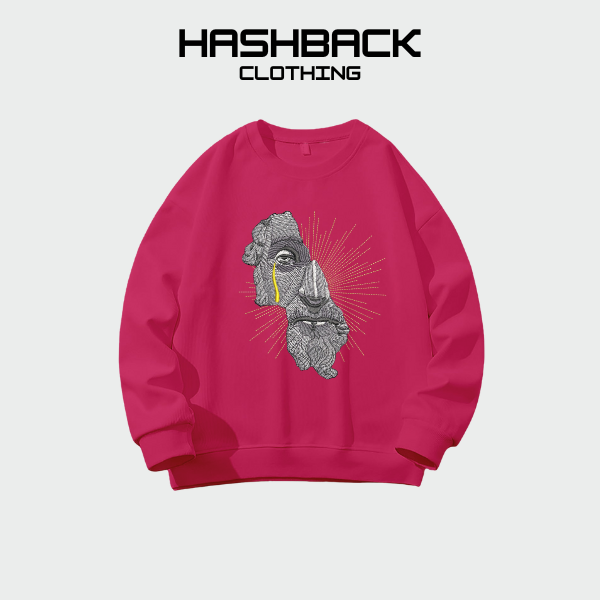 Sweatshirt Oversized Printed Drop Shoulder Crew Neck - Pink 1-