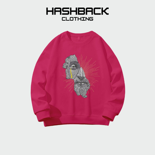 Sweatshirt Oversized Printed Drop Shoulder Crew Neck - Pink 1-