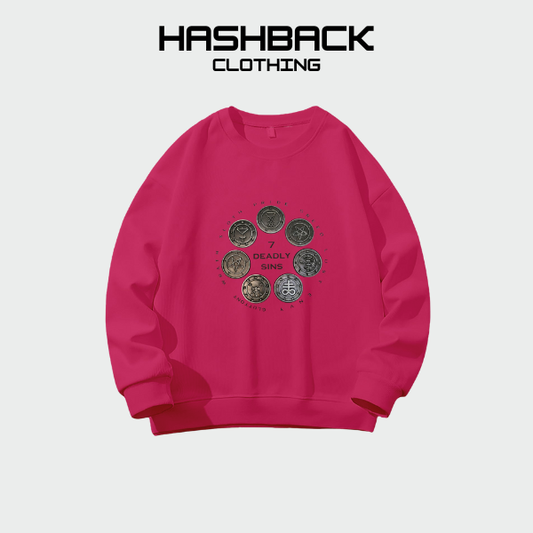 Sweatshirt Oversized Printed Drop Shoulder Crew Neck - Pink 1-