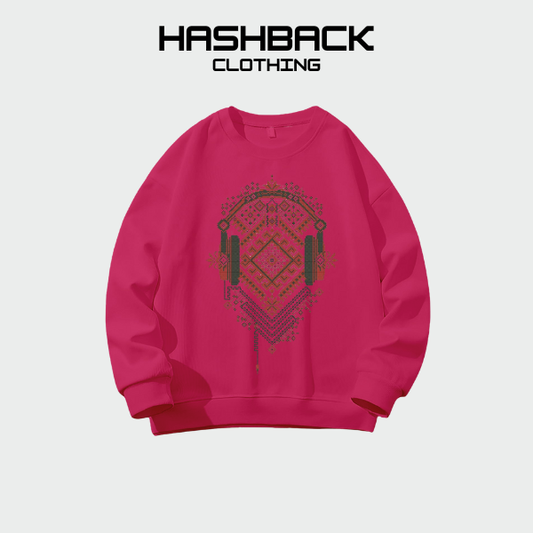 Sweatshirt Oversized Printed Drop Shoulder Crew Neck - Pink 1-