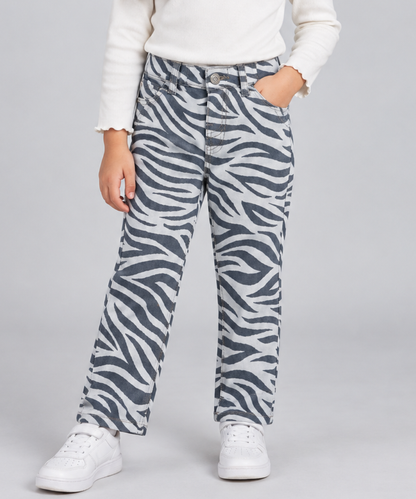 Girls Grey Zebra Print Wide Leg Jeans - Front View