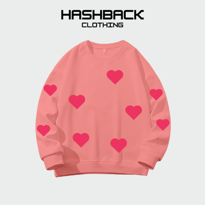 Sweatshirt Oversized Printed Drop Shoulder Crew Neck - Hearts