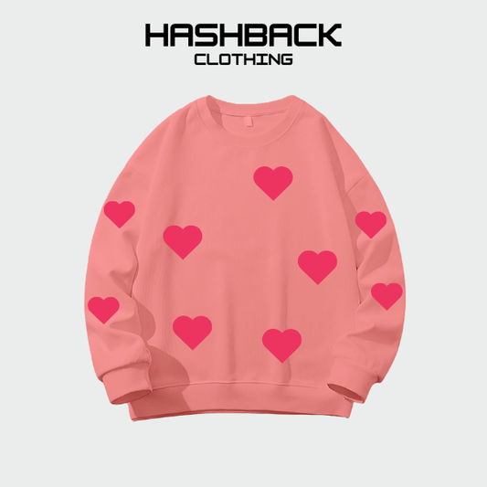 Sweatshirt Oversized Printed Drop Shoulder Crew Neck - Hearts