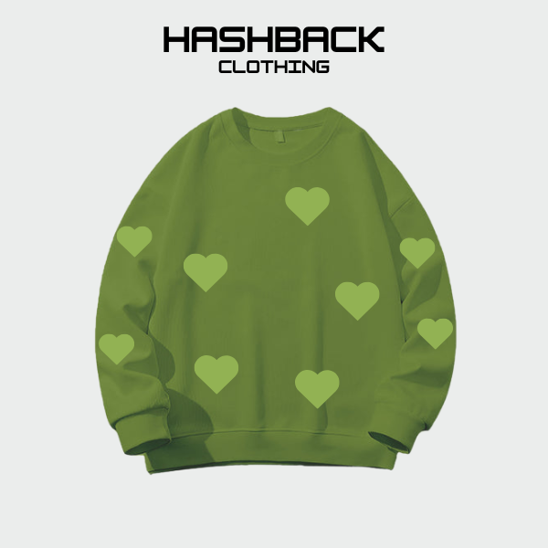 Sweatshirt Oversized Printed Drop Shoulder Crew Neck - Hearts