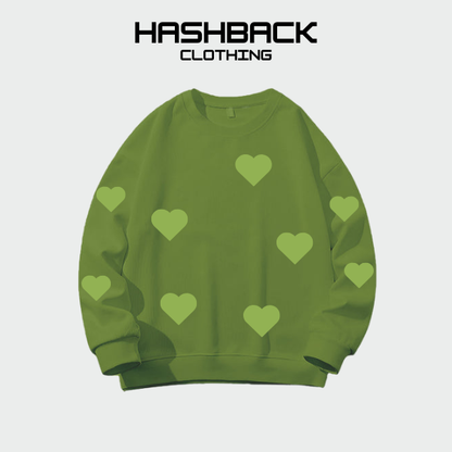 Sweatshirt Oversized Printed Drop Shoulder Crew Neck - Hearts