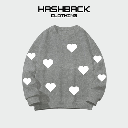 Sweatshirt Oversized Printed Drop Shoulder Crew Neck - Hearts