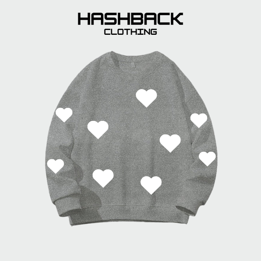 Sweatshirt Oversized Printed Drop Shoulder Crew Neck - Hearts