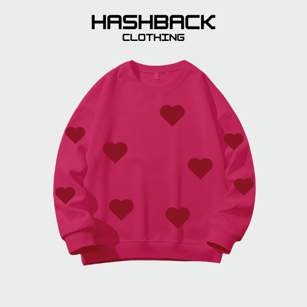 Sweatshirt Oversized Printed Drop Shoulder Crew Neck - Hearts
