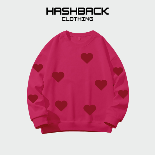 Sweatshirt Oversized Printed Drop Shoulder Crew Neck - Hearts
