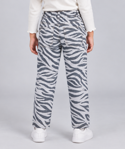 Girls Grey Zebra Print Wide Leg Jeans - Back View