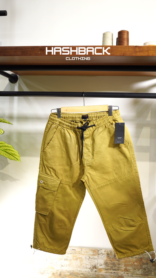 Men's Camel Quarter Length Cargo Shorts with Drawstring Waist & Side Pocket – Casual Summer Wear