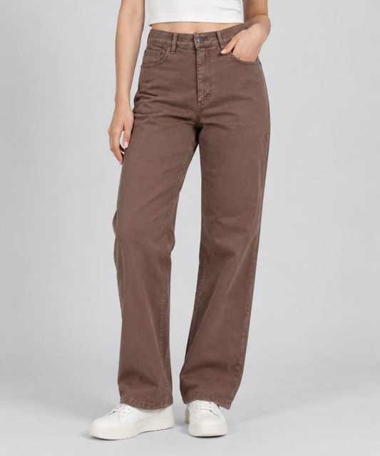 Women’s Olive Green Straight-Leg Denim Pants
