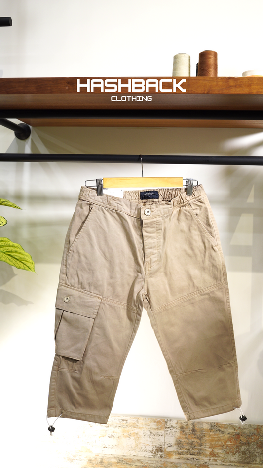 Men's Beige Quarter Length Cargo Shorts with Drawstring Waist & Side Pocket – Casual Summer Wear