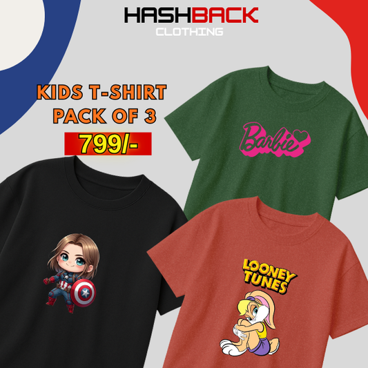 Pack of 3 Girls Printed T-Shirts