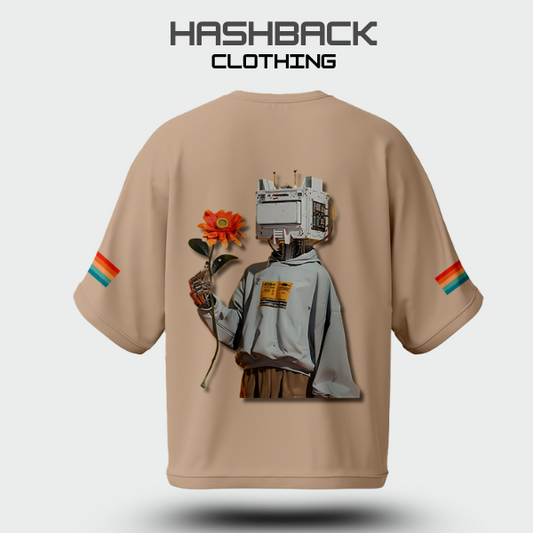 Hashback Retro Vintage Drop Shoulder Tee (BEIGE)
