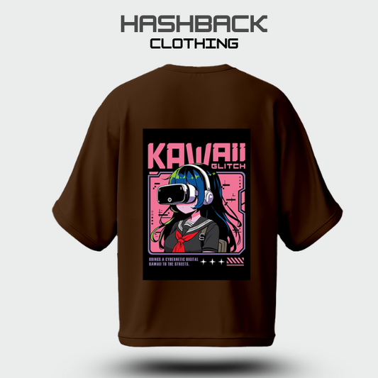 Hashback Aesthetic Graphic Drop Shoulder T-Shirt – Brown | Oversized Streetwear Tee for Men & Women