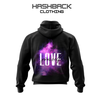 Black hoodie with 'LOVE yourself' 