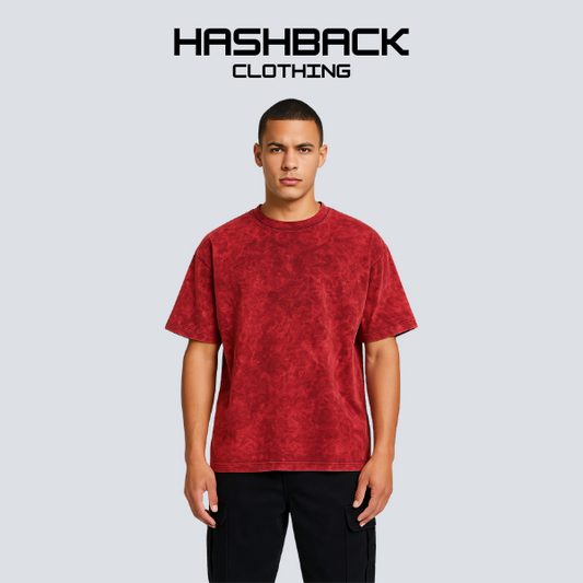 HASHBACK DROP SHOULDER ACID WASH TSHIRT-BRICK OXIDE