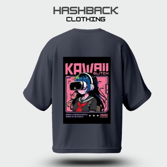 Hashback Aesthetic Graphic Drop Shoulder T-Shirt – Charcoal Grey | Oversized Streetwear Tee for Men & Women