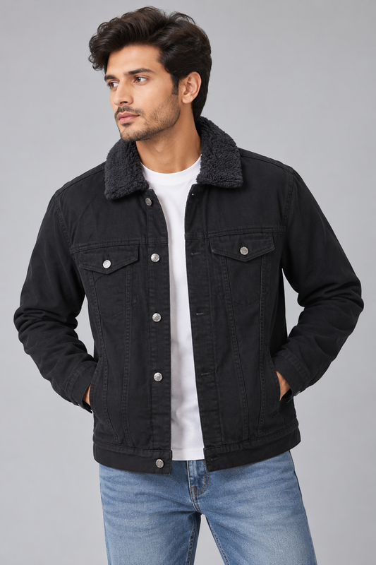 Men’s Denim Jacket with Fleece-Style Collar
