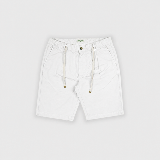 Pleated Drawstring Shorts – White | Cotton Casual