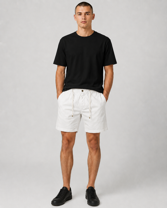 Pleated Drawstring Shorts – White | Cotton Casual