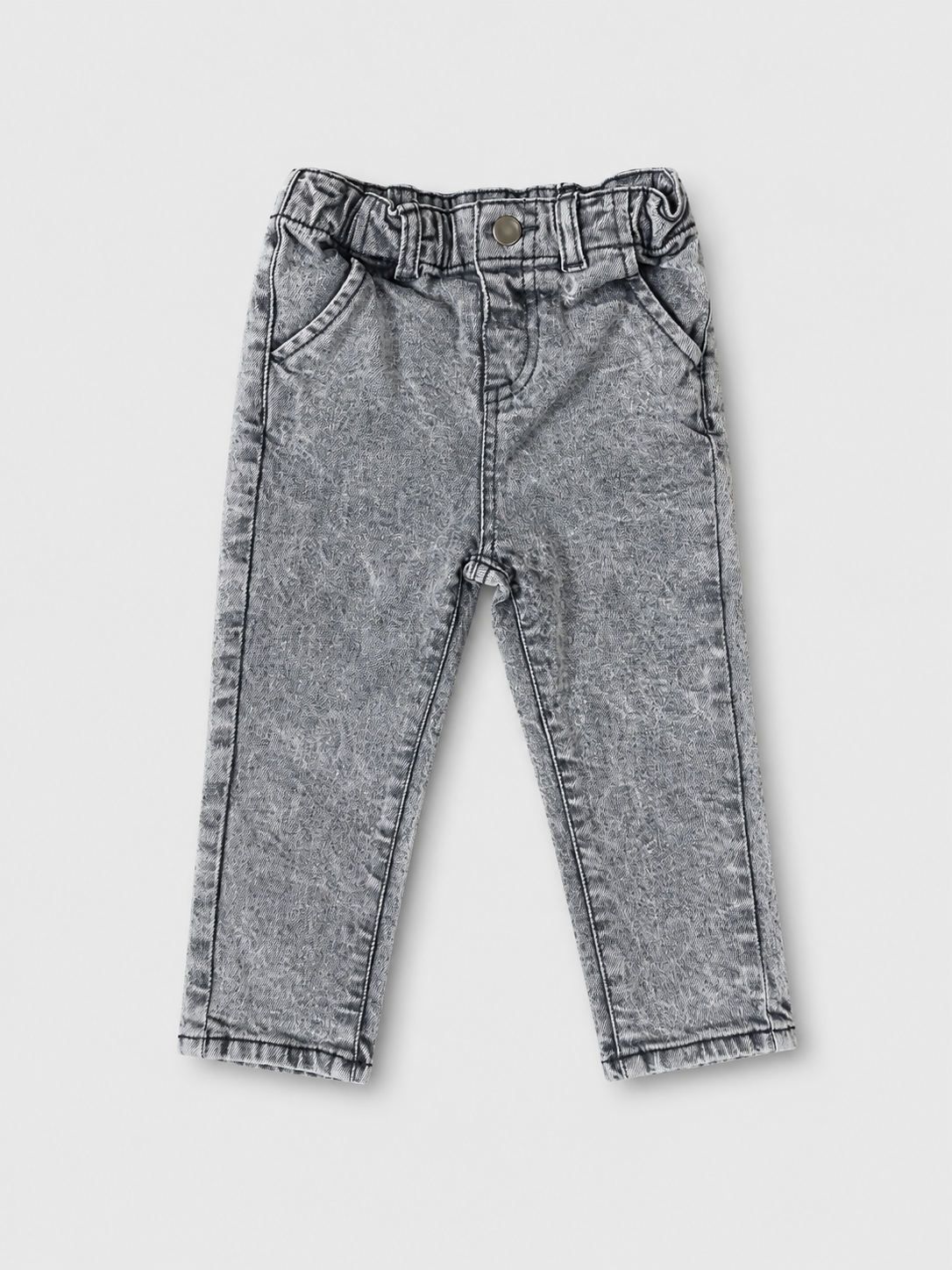 Girls Grey Acid Wash Denim Pant – Paperbag Waist Relaxed Fit