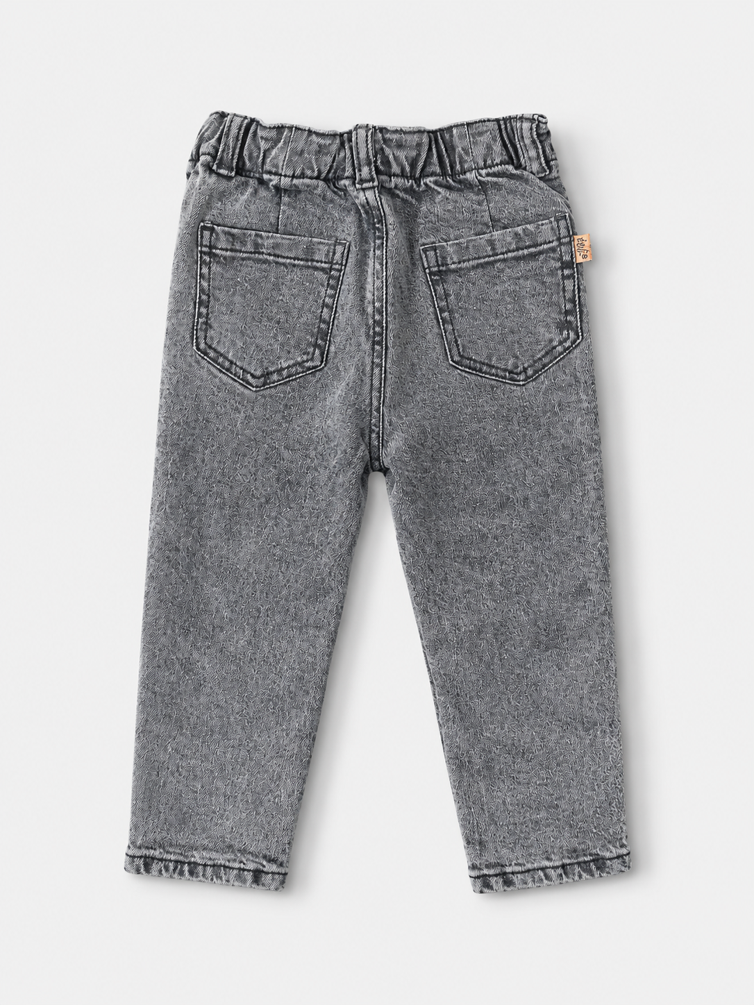 Girls Grey Acid Wash Denim Pant – Paperbag Waist Relaxed Fit