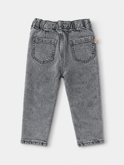 Girls Grey Acid Wash Denim Pant – Paperbag Waist Relaxed Fit
