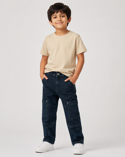 Kids Cargo Pants - Washed Denim Pant | Unisex Streetwear (2-10 Yrs)