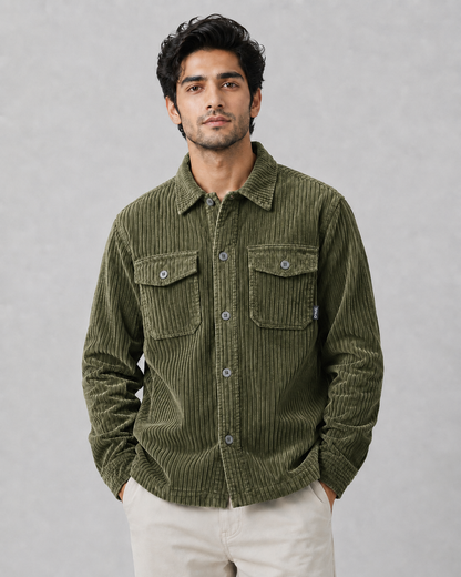 Corduroy Overshirt Jacket Thick-Line Texture