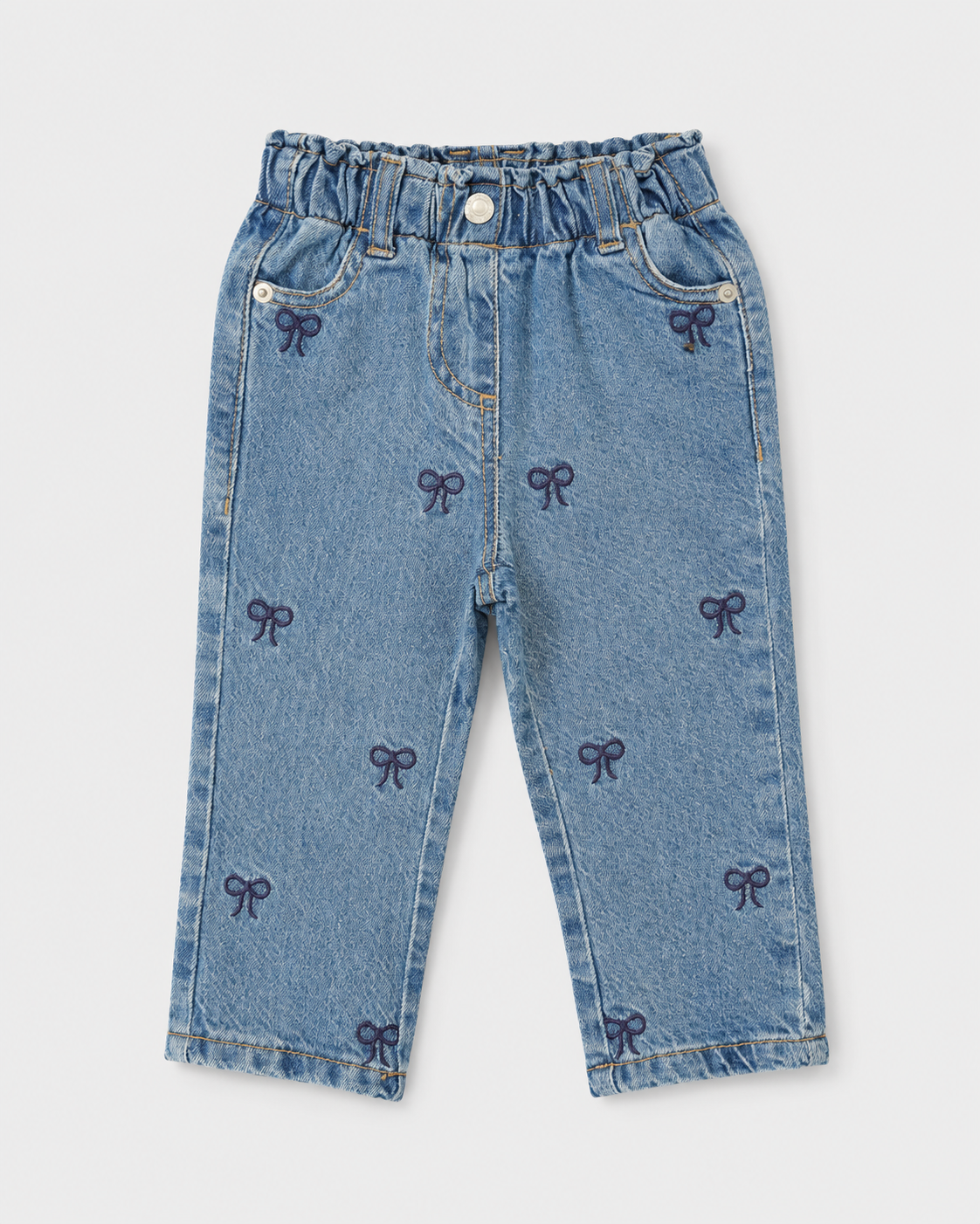 Girls' Bow Embroidered Denim Jeans